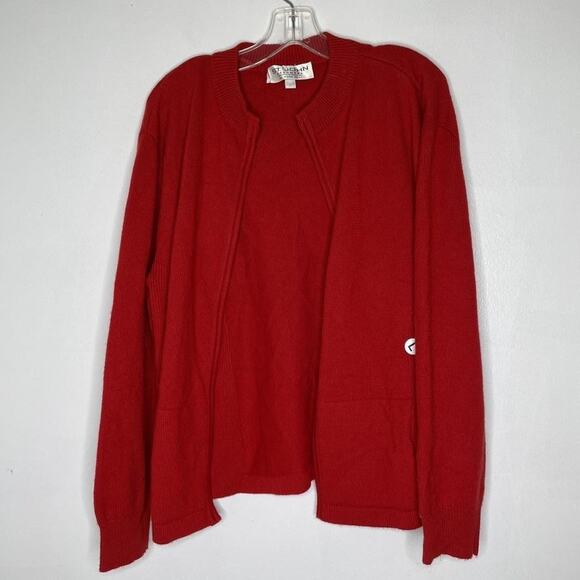 St John Sweater Womens Large Red Cashmere Open Front Cardigan Marie Gray Luxe - Picture 1 of 7